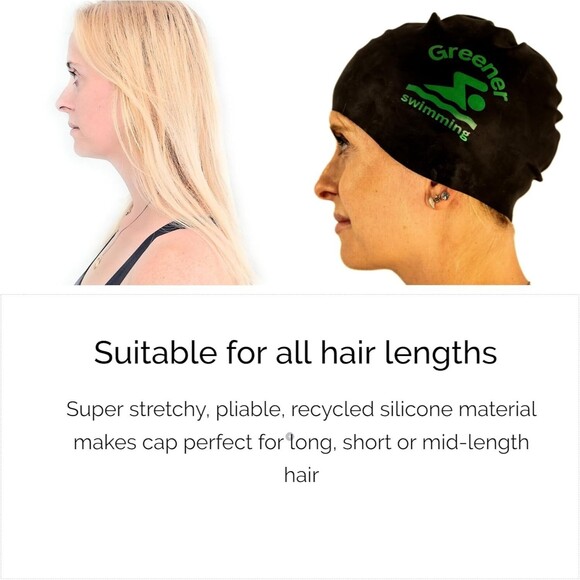 Greener Silicone, Swimming Caps, Black - NEW - Picture 4 of 9